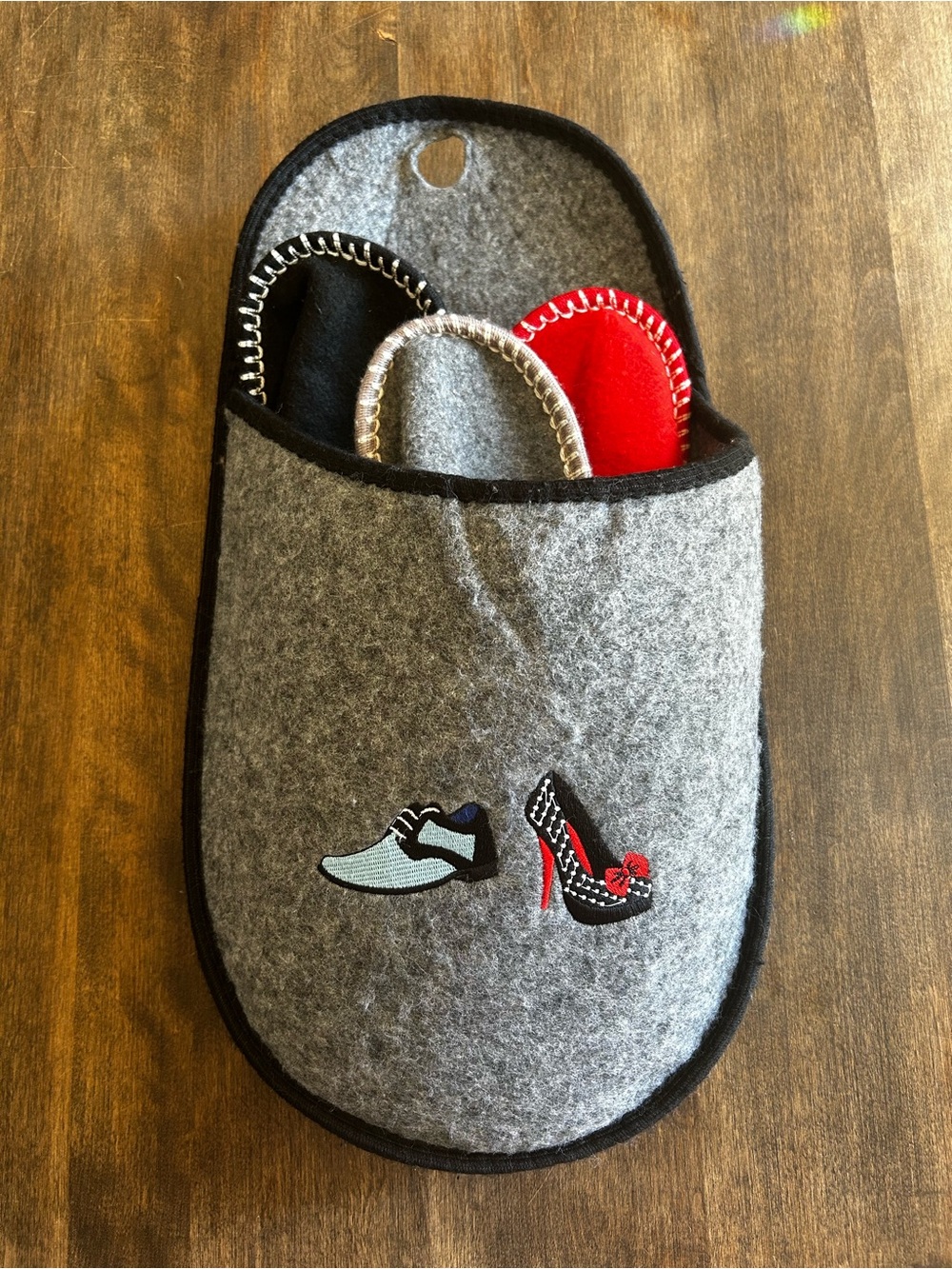 Giant Gray Felt Slipper Pouch Organizer with 3 pairs of slippers